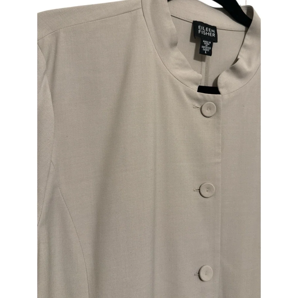 Eileen Fisher Button Up Long Wool Blend Jacket Size Large Minimalist Lightweight
